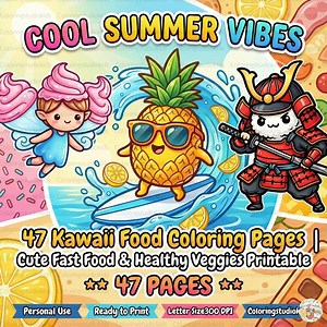 47 Kawaii Food Coloring Pages | Cute Fast Food & Healthy Veggies Printable | Funny Classroom Activity for Kids | Birthday Party Favors PDF - Etsy