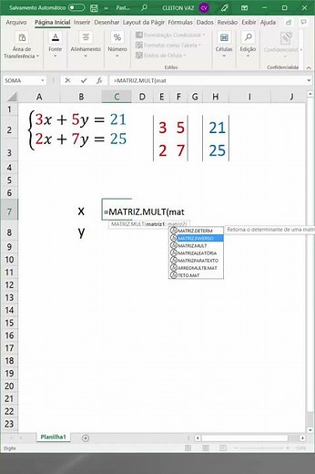 Sistemas de equações lineares no Excel #shorts