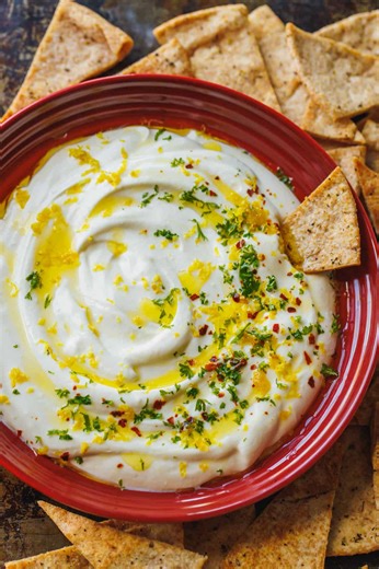 Whipped Feta Dip is creamy, tangy and so satisfying. Recipe: https://natashaskitchen.com/whipped-feta-dip-recipe/ | NatashasKitchen.com