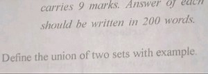 Define the union of two sets with example.... | Filo