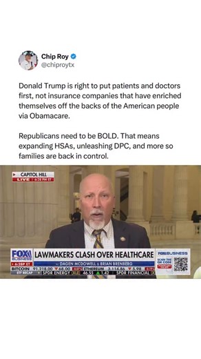 1.6K views · 4.4K reactions | Donald Trump is right to put patients and doctors first, not insurance companies that have enriched themselves off the backs of the American people via Obamacare. Republicans need to be BOLD. That means expanding HSAs, unleashing DPC, and more so families are back in control. | Chip Roy | Facebook