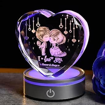 IFOLAINA Romantic Gifts for Wife Girlfriends Valentines Day Engraved Crystal Heart Keepsake with LED Base 3D Couples Gifts I Love You Gifts for Her from Husband Anniversary Wedding Birthday Present