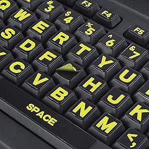 2PCS English Keyboard Stickers, Universal Computer Laptop Replacement Large Keyboard Stickers Big Bright Yellow Lettering for Sight Impaired, Keyboard Alphabet Stickers for Laptop PC Computer Notebook