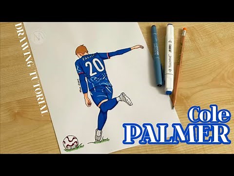 How to draw Cole Palmer / FC Chelsea / How to draw a soccer player kicking a ball