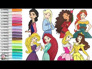 Disney Princess Color Swap Coloring Book Compilation Mulan Elsa Elena Ariel Rapunzel Merida Aurora