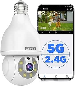 EVERSECU 2K HD Light-Bulb Security Camera, Wireless 2.4G&5Ghz Wifi, Indoor&Outdoor, Onvif-conformant, RTSP Stream, Work With Alexa, 360° View, Auto Tracking, 2 Way Audio, Motion Detection, Remote View