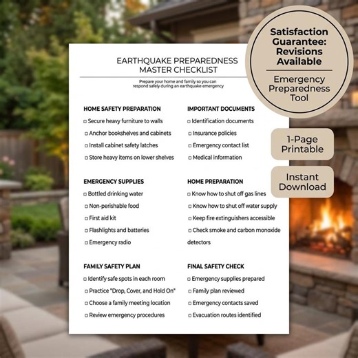 Earthquake Preparedness Checklist Earthquake Safety Plan Printable Disaster Preparedness Planner Emergency Safety Checklist Family Emergency