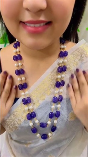 Natural Purple Quartz & Pearl Gemstone Beads Necklace