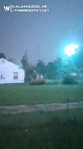 WILD NEW VIDEO: 🎇 Look & listen as these power lines in Kalamazoo, MI intensely flare as severe storms ravaged Southern Michigan on Thursday night! Kalamazoo County, MI has just under 50,000 customers without power this morning. | WeatherNation