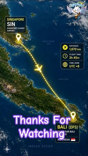 Singapore to Bali 🇸🇬✈️🇮🇩 | Flight Route Map | Distance, Flight Time & Travel Guide | SkyTrip