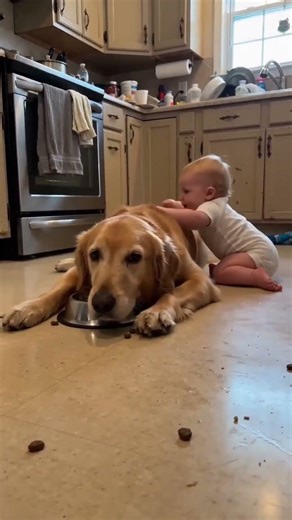 She Has Been Trying To Get To His Bowl For Six Weeks. She Has Never Once Won. He Is The Bowl Guard🐕👶