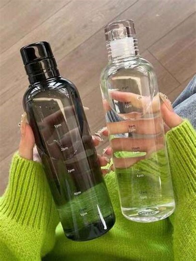 500/750ml Timestamp Water Bottle - Track Daily Water Intake, Plastic Material (Transparent And Black) | SHEIN