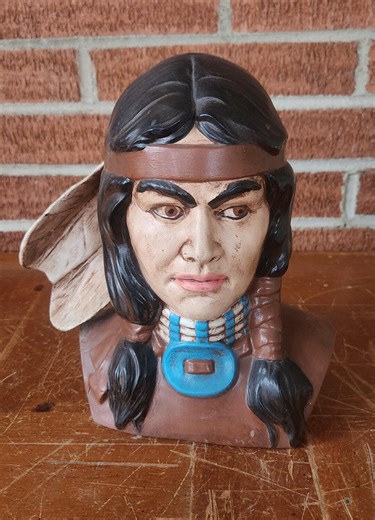 Vintage Native American Bust Sculpture – Hand-painted Ceramic Southwestern Décor – 9.5" Tall - Etsy