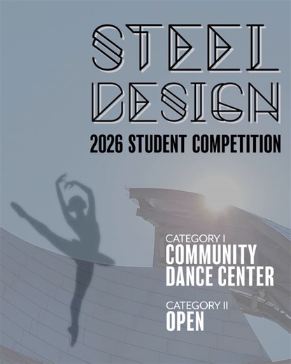 Steel has a natural beauty that can be exposed to emphasize grace, slenderness, and strength in space and form, as well as in building envelopes to enhance environmental performance and aesthetic character. The 2026 ACSA/AISC Steel Competition challenges students to explore the many functional and aesthetic uses for steel as a building material and structural system. Students have the opportunity to compete in two separate categories: Category I: Community Dance Center Design a Community Dance C