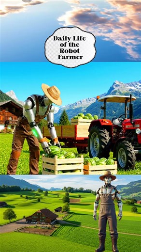 🤖 Robot Farmer Feeds Horses & Harvests Watermelons 🍉🐴 | Futuristic Swiss Farm #shorts