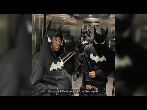 Gothic Bat Cartoon Flocking Print Hoodie Hip Hop European American Personality Rock Fashion Street M
