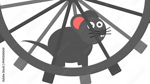 Exercising Mouse Running in a Wheel Cartoon Animation in a Transparent Background. Suitable for Funny Sticker Animal Video Element