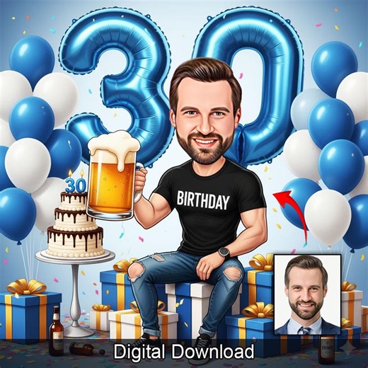 Custom 30th Birthday Digital Art | Cheers and Beers to 30 Years PNG | Blue Milestone Birthday Clipart - Etsy