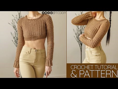 Crochet Cropped Long Sleeve Sweater | Pattern & Tutorial DIY