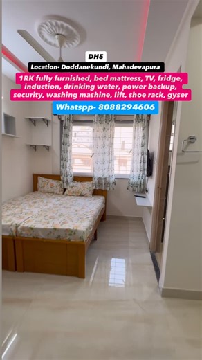 Mukesh Realtors_Bangalore on Instagram: "“Spacious 1RK fully furnished apartment with modern amenities. Features include: - Bed with mattress, TV, Fridge , induction, power backup , Washing machine, High-speed internet Prime location: - Close to Main Road - Walkable distance to daily essentials (grocery, restaurants, etc.) - Near major offices: Bagmane Office, Amazon, ORR, Karthik Nagar, Mahadevapura, EMC, Qualcomm Ideal for professionals working in tech hubs and looking for a convenient, comfor