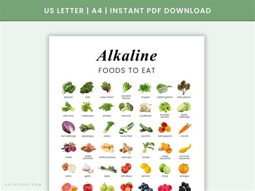 Alkaline Food Chart Printable | Alkaline Food List & Low-acid Foods Chart | Alkaline Diet Foods to Eat | Instant Download (PDF) - Etsy