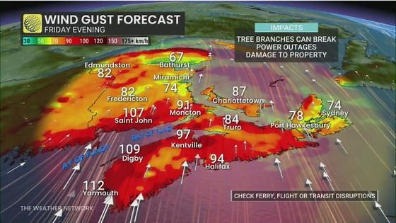+100 km/h winds bring risk of power outages to Atlantic Canada
