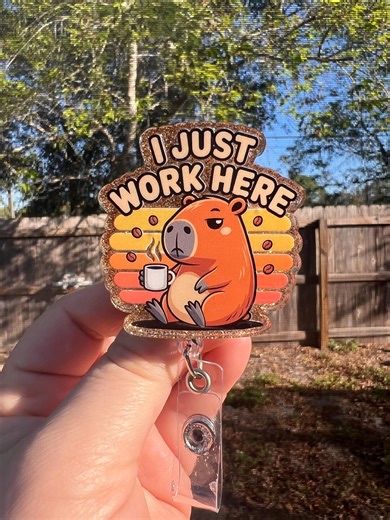 Funny Caribou “I Just Work Here” Glitter Retractable Badge Reel or Locker Magnet .teacher Id-server Badge-medical Field Id-student-rn - Etsy