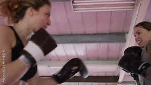 4K Close up of two female fighters sparring in the ring Stock Video