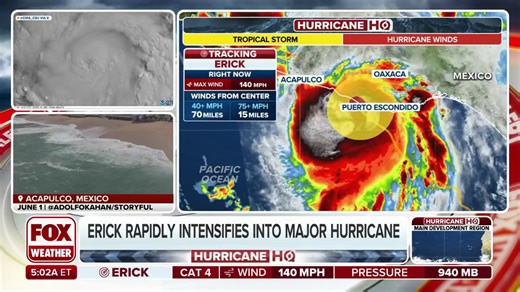 Hurricane Erick making landfall along Mexico's southern coast as Category 4 hurricane