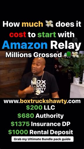 Jabbar Williams on Instagram: "Amazon Relay FAQ: How much Money 💰 does it cost to get started with Amazon Relay ❓It cost less then $5k to get started with Amazon Relay going the Rental route like I did🚛💸 🚀 It cost me $3255 to start my logistics company 🚛 If you’re interested in getting started 👇🏽👇🏽 I offer my next Amazon Relay Master Class on February 21st that will allow you to lease on to one of my business partners authority for the 1st 180 days. $999.99 comes with the Ultimate Bundl