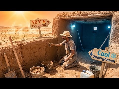 50°C Desert Challenge: Underground Mud House Build