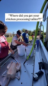 One of our most frequently asked questions is where are our chicken processing tables from? And we don’t blame you, because they are freaking awesome. Backstory— Kay’s husband Jeff owns an aluminum boat building business and my husband Bryce (Kay’s son) designs the boats. We’ve been processing for 11 years now and a few years ago Kay was tired of her stainless steel table and asked Bryce to design up a processing table (that also works in the garden). So he did. And then Jeff had it built in the