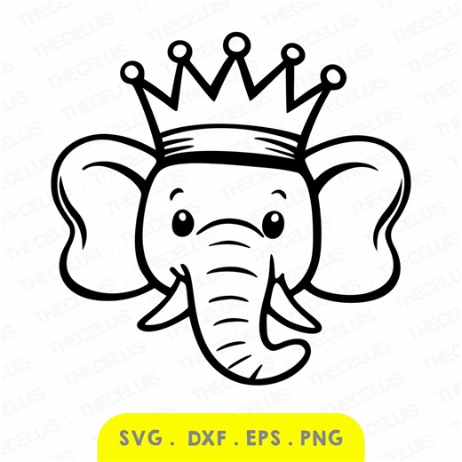 Elephant King SVG PNG Files: Cartoon Animal Clipart for Cricut & Silhouette (digital Download) - Etsy