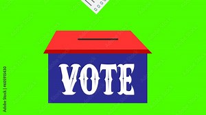 Election Ballot Paper casting Into Voting Box animation on Green screen. Election Candidate Vote Ballot cast. Political Election Presidential Election Day voting booth polling station. Voting process.