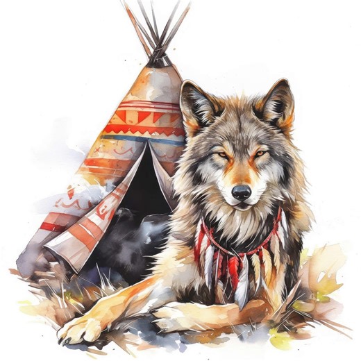 19 Tribal Wolf Clipart Set, Native Indian Illustrations, Printable Watercolor Cliparts, High Quality JPG, Digital Download, Commercial Use - Etsy