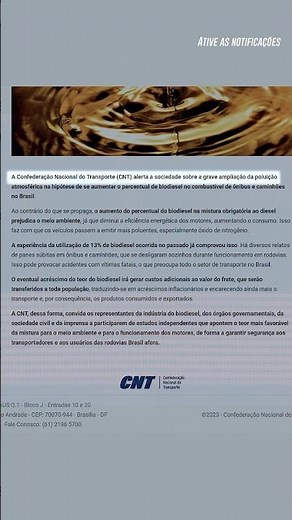 A CNT ALERTA sobre os problemas no carros a Diesel com o aumento do Biodiesel para mais de 12%