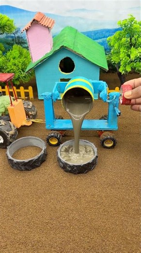 😱 Tiny DIY Tractor Making Real Cement Pillar 🚜 Baige Construction #shorts