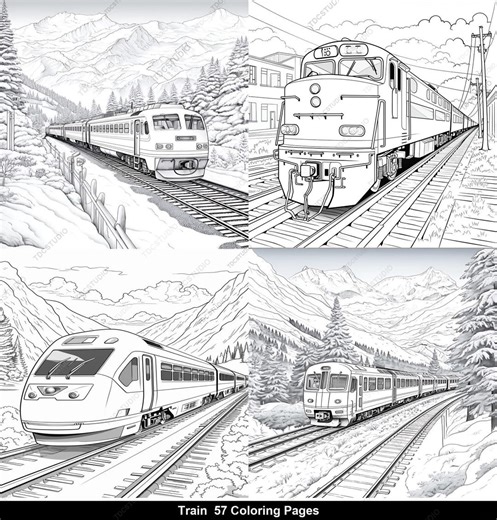 57 Train Coloring Pages for Adults & Kids, Printable Locomotive Coloring Book Steam and Modern Trains, Stress Relief Digital Download - Etsy