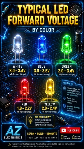 Typical LED Forward Voltage Explained | LED Voltage Drop Chart (Red, Green, Blue, White & More)