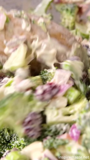 Easy broccoli salad recipe with bacon, cranberries, red onion, and a zesty dressing made with mayonnaise, Dijon mustard and apple cider vinegar. RECIPE: https://www.inspiredtaste.net/26573/easy-broccoli-salad-recipe-with-bacon/ | Inspired Taste