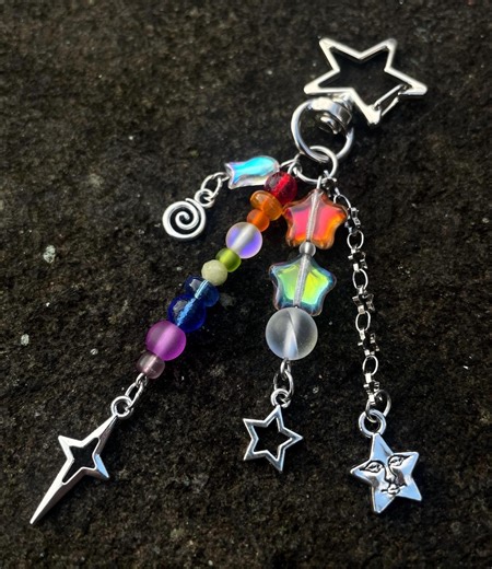 Rainbow Whimsical Spiral Star Glass Beaded Keychain Carabiner | Bag Charm | Jewelry | Gift - Etsy UK