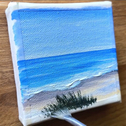 Poppy flowers on the beach acrylic painting 🌷🌊. Canvas size-(4✖️4)inch | Vinee Painting