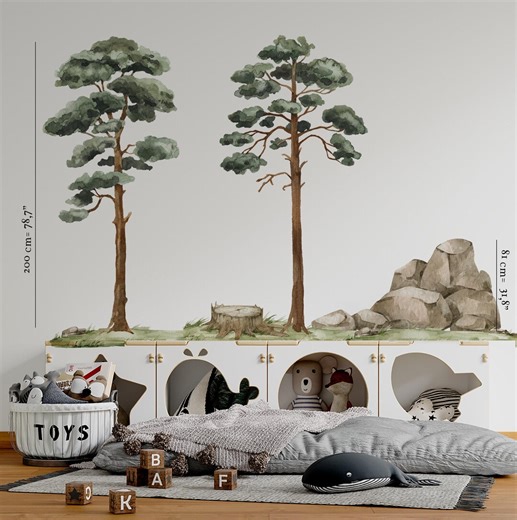 Large Trees Wall Decal, Forest Wall Decal, Large Forest Wall Decal, Kids Wall Decal, Wall Decals, Tree Wall Stickers, - Etsy