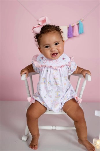 Carousel First Birthday Smocked Romper, First Go Round Embroidered Outfit - Etsy