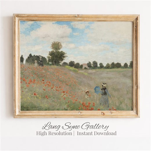 Spring Art Meadow Scene With Blue Parasol - Serene Impressionist Print, Cottagecore Decor, French Garden Style, Printable Wall Art Design - Etsy