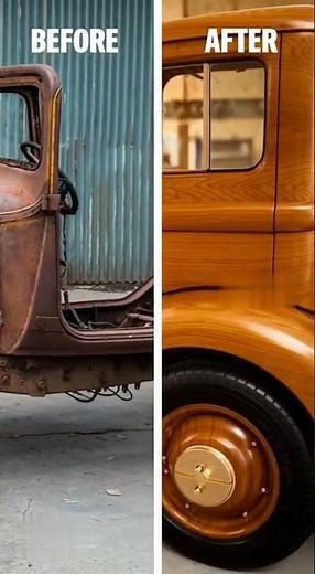 Before After rusty frame to handcrafted wooden truck