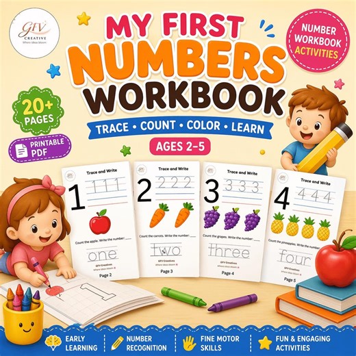 My First Number Workbook (ages 2–5) | Trace, Write & Color Activities - Etsy