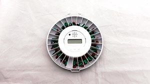 Premium Locking Automatic Pill Dispenser 28 Slot Electronic Medication Organizer (Clear and Solid White Lids)