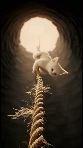 "Cat Climbs Down a Fraying Rope to Save a Trapped Animal"