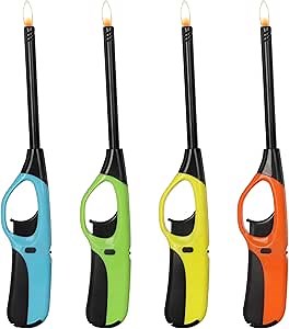 4 Pack Long Nozzle Candle Lighters Refillable,Ideal for BBQ, Candles,Grill Stove, and Camping (Butane Included)